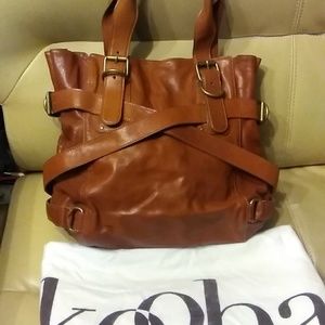 KOOBA LEATHER  HOBO BUCKLE SATCHEL COGNAC BROWN HANDBAG
